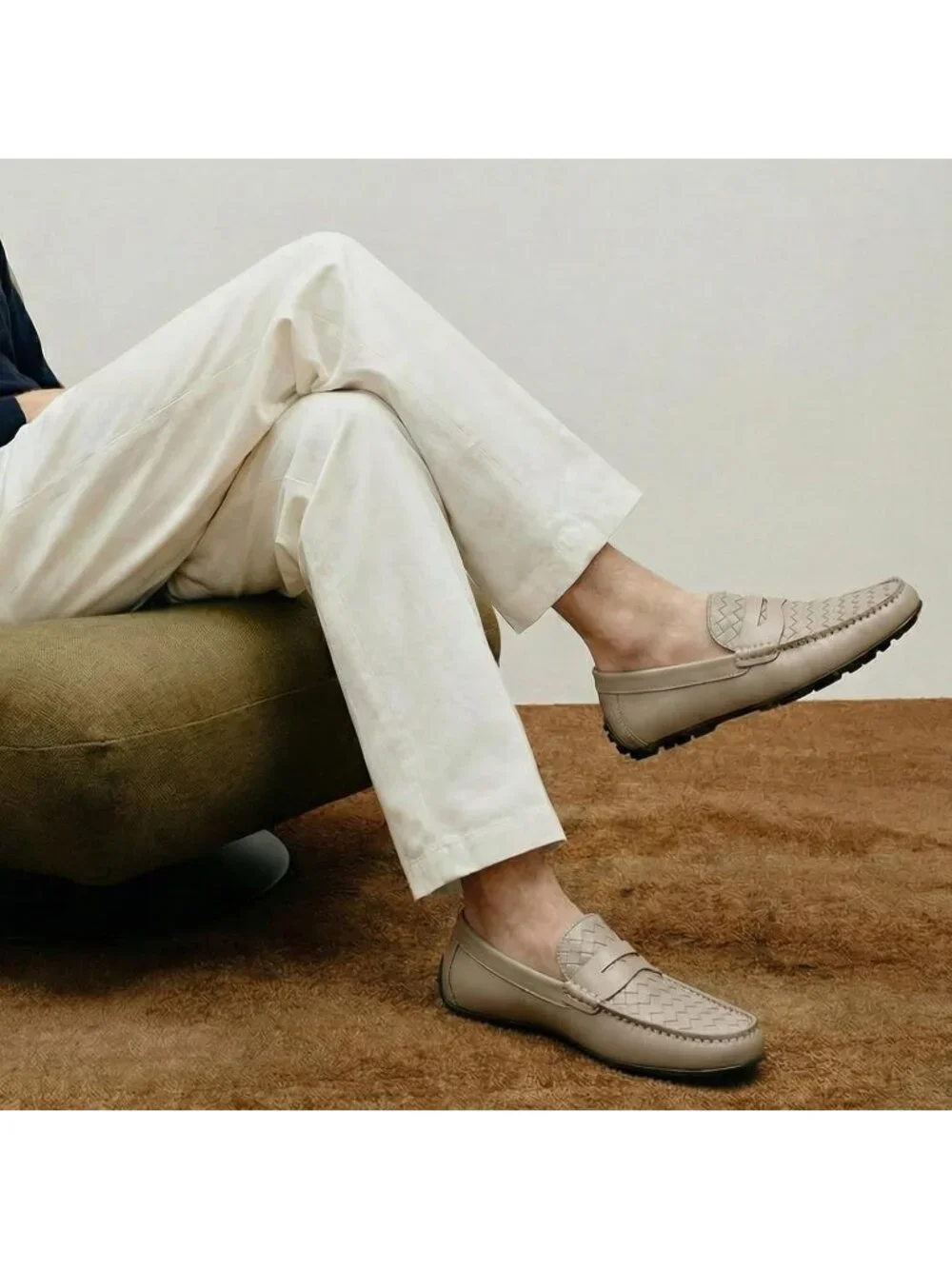 Men's Grey Penny Loafers Slip-On Leather Business Casual Lightweight